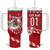 Personalized Turkey Football Bozkurt Mascot Tumbler With Handle Turkish Flag Crescent Moon Red And White Comic Art