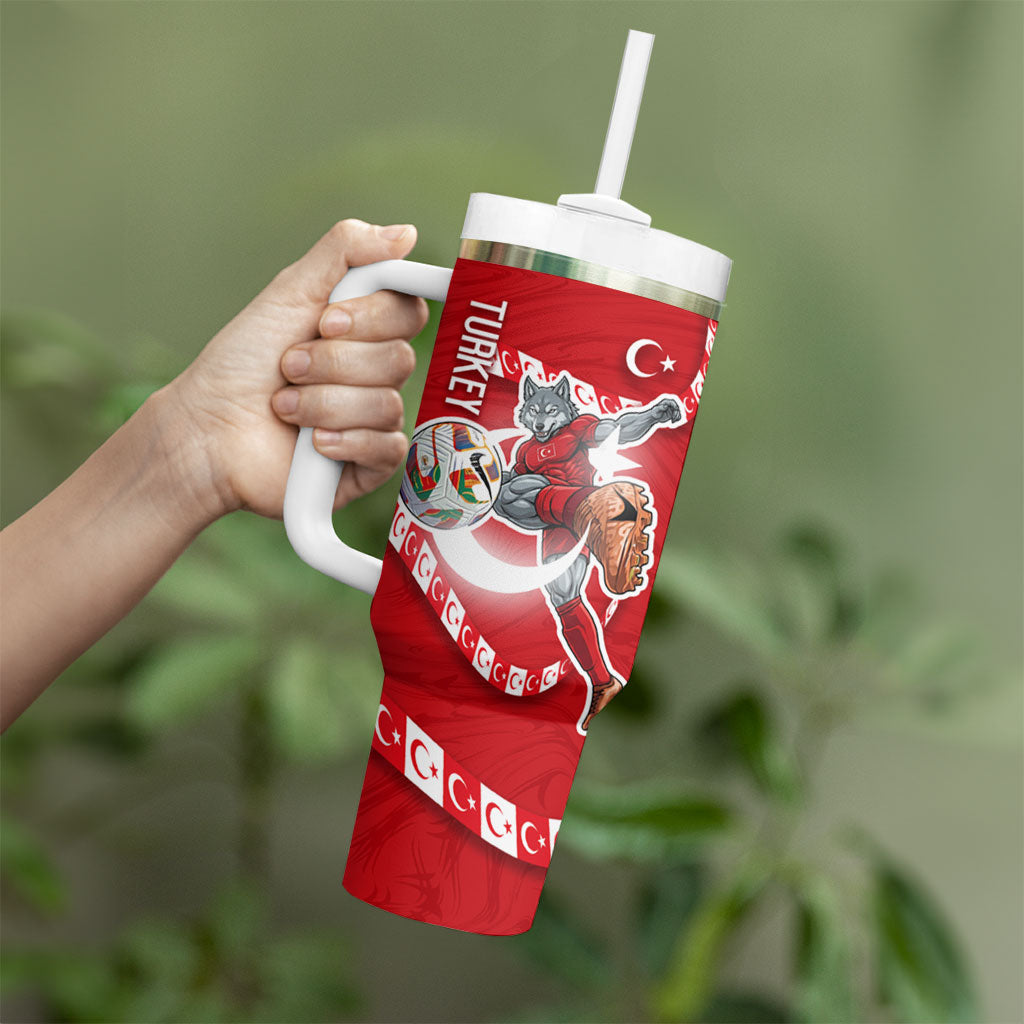 Personalized Turkey Football Bozkurt Mascot Tumbler With Handle Turkish Flag Crescent Moon Red And White Comic Art