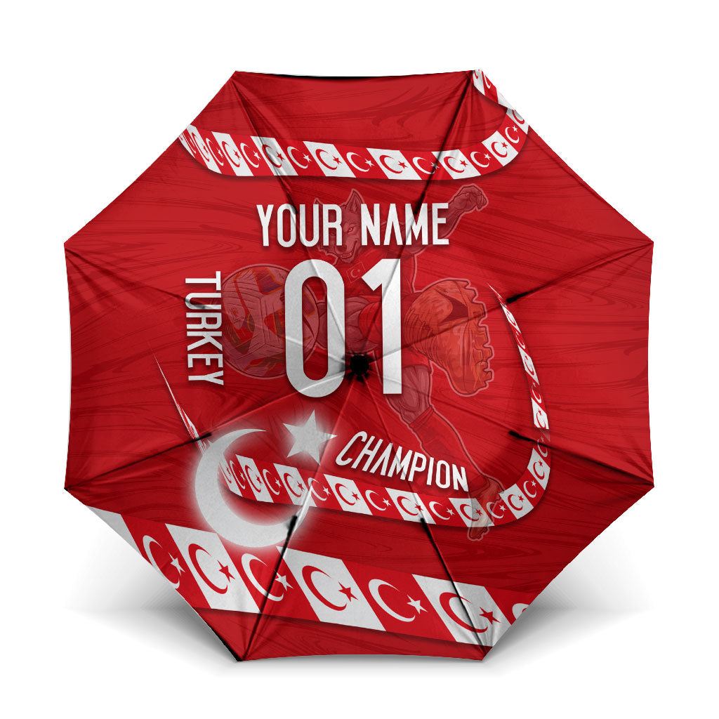 Personalized Turkey Football Bozkurt Mascot Umbrella Turkish Flag Crescent Moon Red And White Comic Art