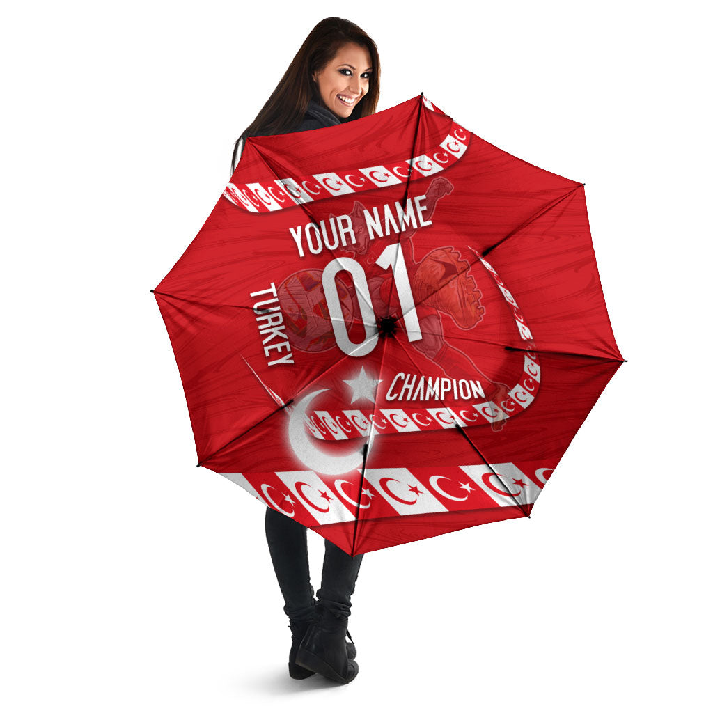 Personalized Turkey Football Bozkurt Mascot Umbrella Turkish Flag Crescent Moon Red And White Comic Art
