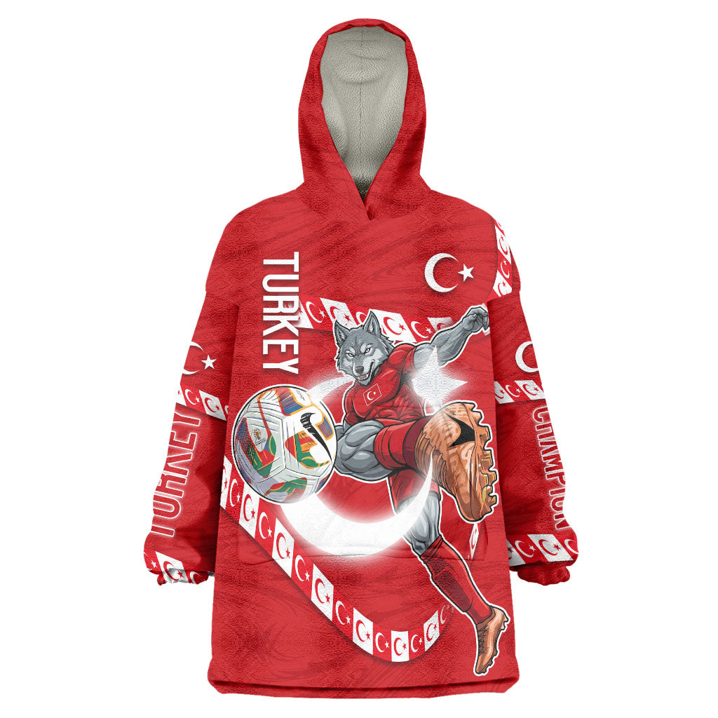 Personalized Turkey Football Bozkurt Mascot Wearable Blanket Hoodie Turkish Flag Crescent Moon Red And White Comic Art