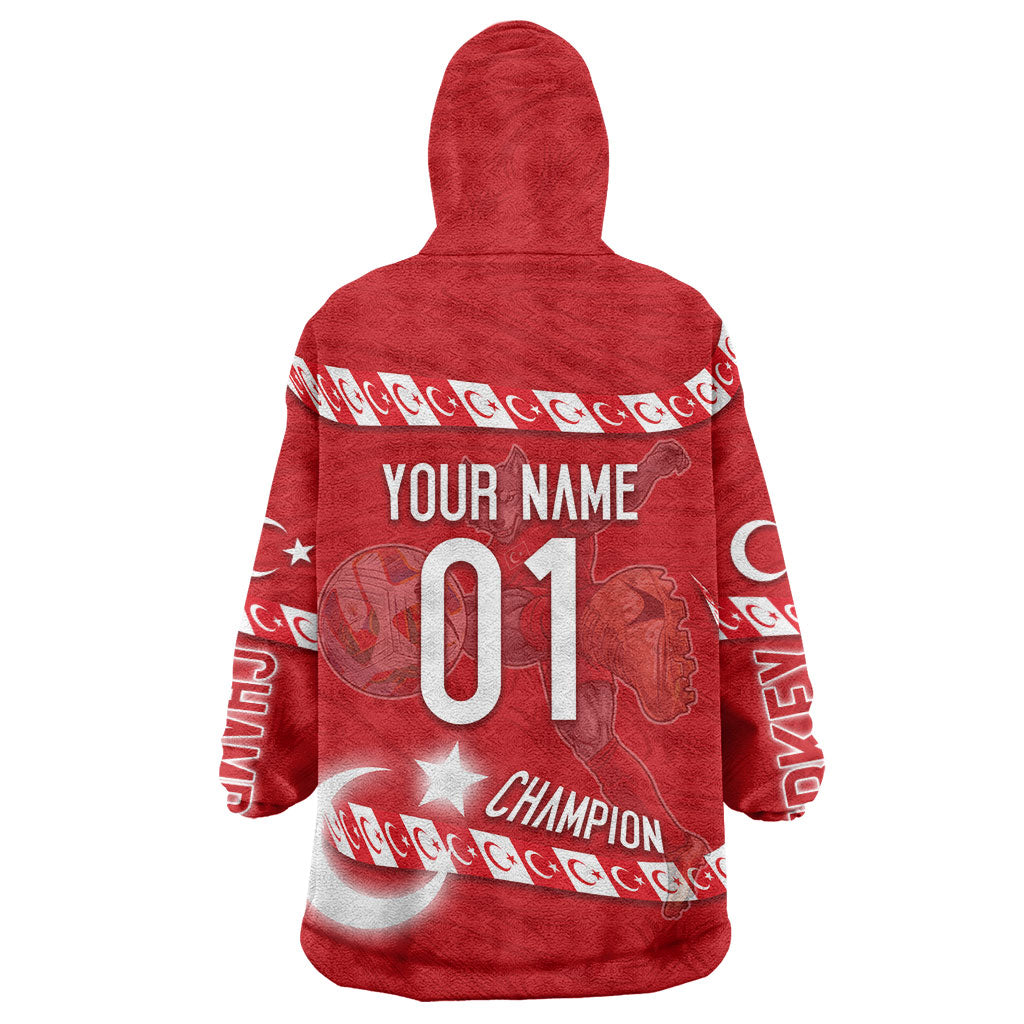 Personalized Turkey Football Bozkurt Mascot Wearable Blanket Hoodie Turkish Flag Crescent Moon Red And White Comic Art