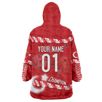Personalized Turkey Football Bozkurt Mascot Wearable Blanket Hoodie Turkish Flag Crescent Moon Red And White Comic Art