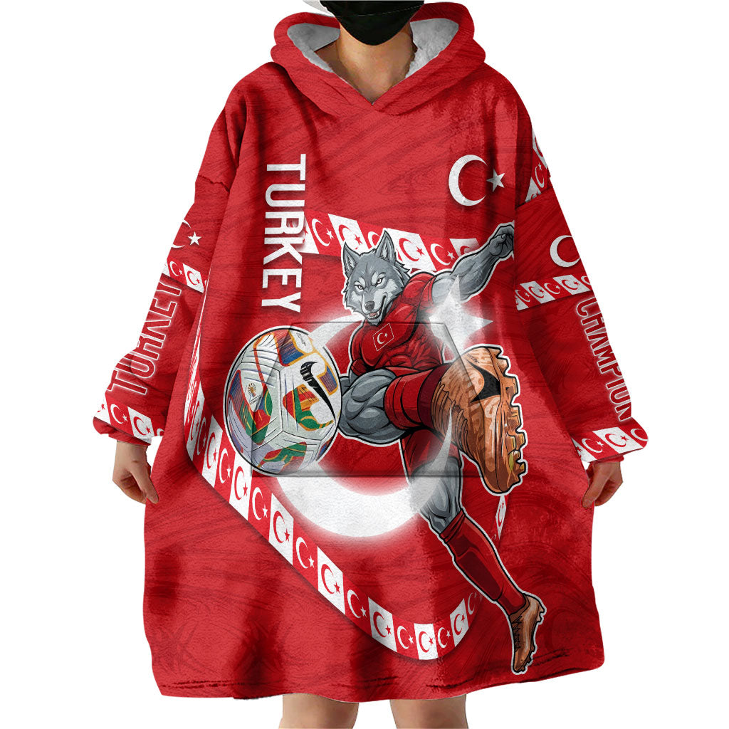 Personalized Turkey Football Bozkurt Mascot Wearable Blanket Hoodie Turkish Flag Crescent Moon Red And White Comic Art