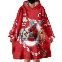 Personalized Turkey Football Bozkurt Mascot Wearable Blanket Hoodie Turkish Flag Crescent Moon Red And White Comic Art