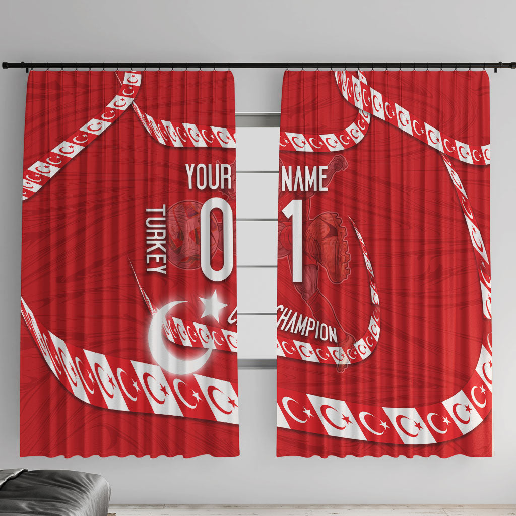Personalized Turkey Football Bozkurt Mascot Window Curtain Turkish Flag Crescent Moon Red And White Comic Art