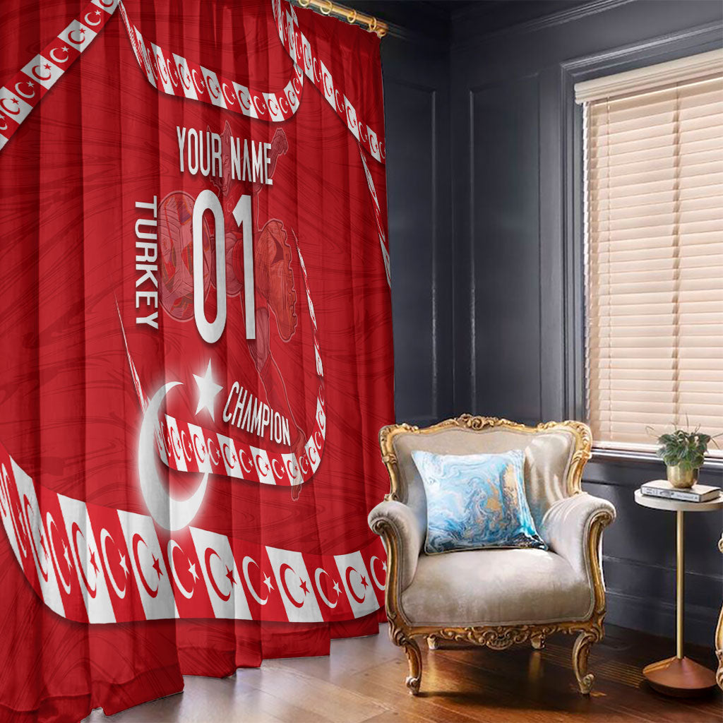 Personalized Turkey Football Bozkurt Mascot Window Curtain Turkish Flag Crescent Moon Red And White Comic Art