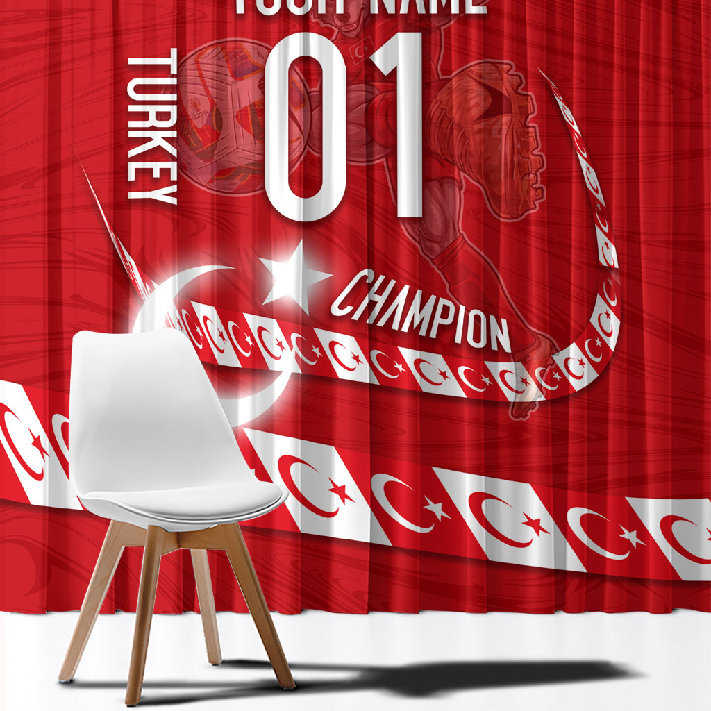 Personalized Turkey Football Bozkurt Mascot Window Curtain Turkish Flag Crescent Moon Red And White Comic Art