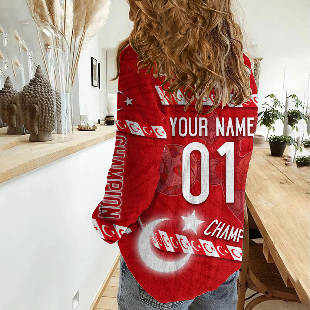 Personalized Turkey Football Bozkurt Mascot Women Casual Shirt Turkish Flag Crescent Moon Red And White Comic Art