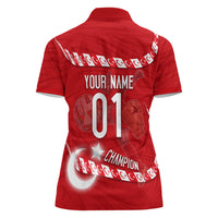 Personalized Turkey Football Bozkurt Mascot Women Polo Shirt Turkish Flag Crescent Moon Red And White Comic Art
