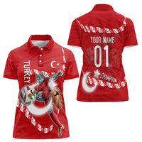 Personalized Turkey Football Bozkurt Mascot Women Polo Shirt Turkish Flag Crescent Moon Red And White Comic Art