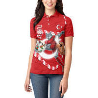 Personalized Turkey Football Bozkurt Mascot Women Polo Shirt Turkish Flag Crescent Moon Red And White Comic Art