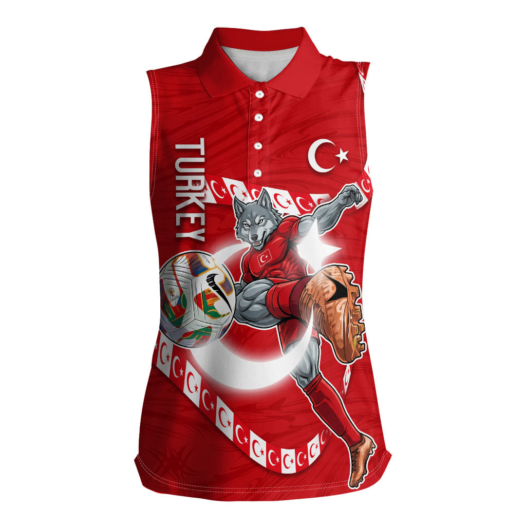 Personalized Turkey Football Bozkurt Mascot Women Sleeveless Polo Shirt Turkish Flag Crescent Moon Red And White Comic Art