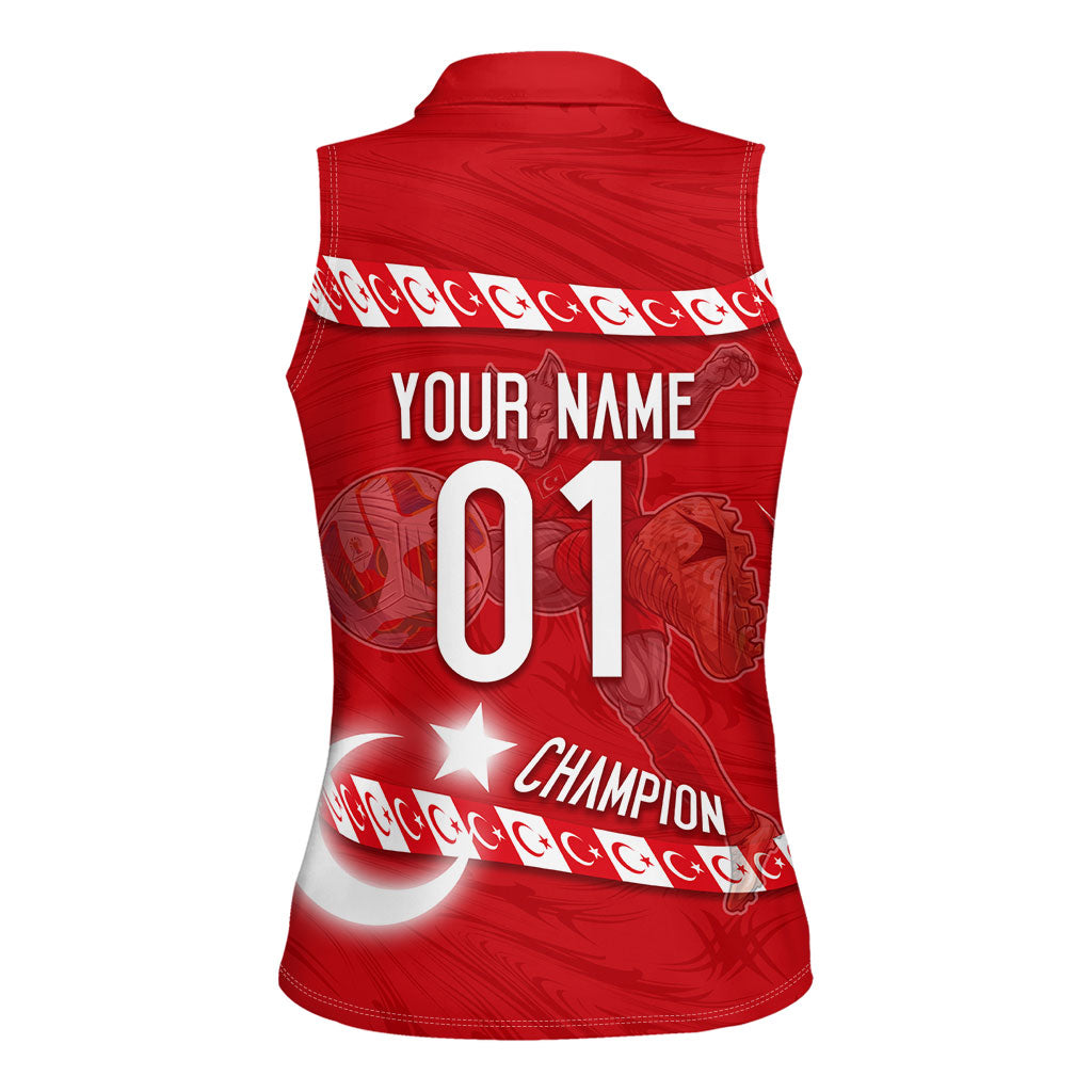 Personalized Turkey Football Bozkurt Mascot Women Sleeveless Polo Shirt Turkish Flag Crescent Moon Red And White Comic Art
