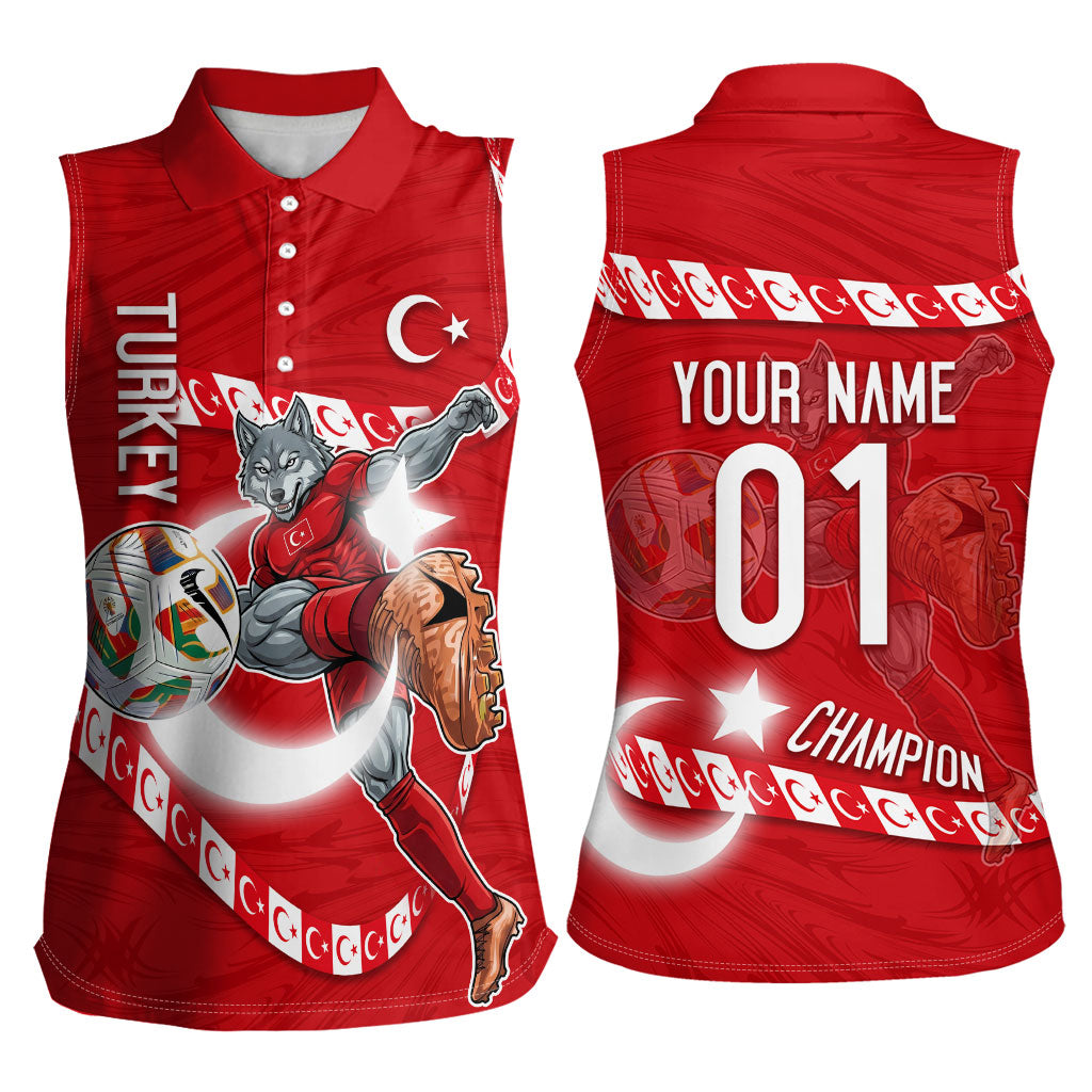 Personalized Turkey Football Bozkurt Mascot Women Sleeveless Polo Shirt Turkish Flag Crescent Moon Red And White Comic Art