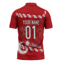 Personalized Turkey Football Bozkurt Mascot Zipper Polo Shirt Turkish Flag Crescent Moon Red And White Comic Art