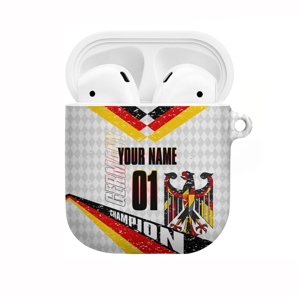 Personalized Germany Football Bear Mascot AirPods Case Germany Flag Eagle Shield Distressed Comic Art
