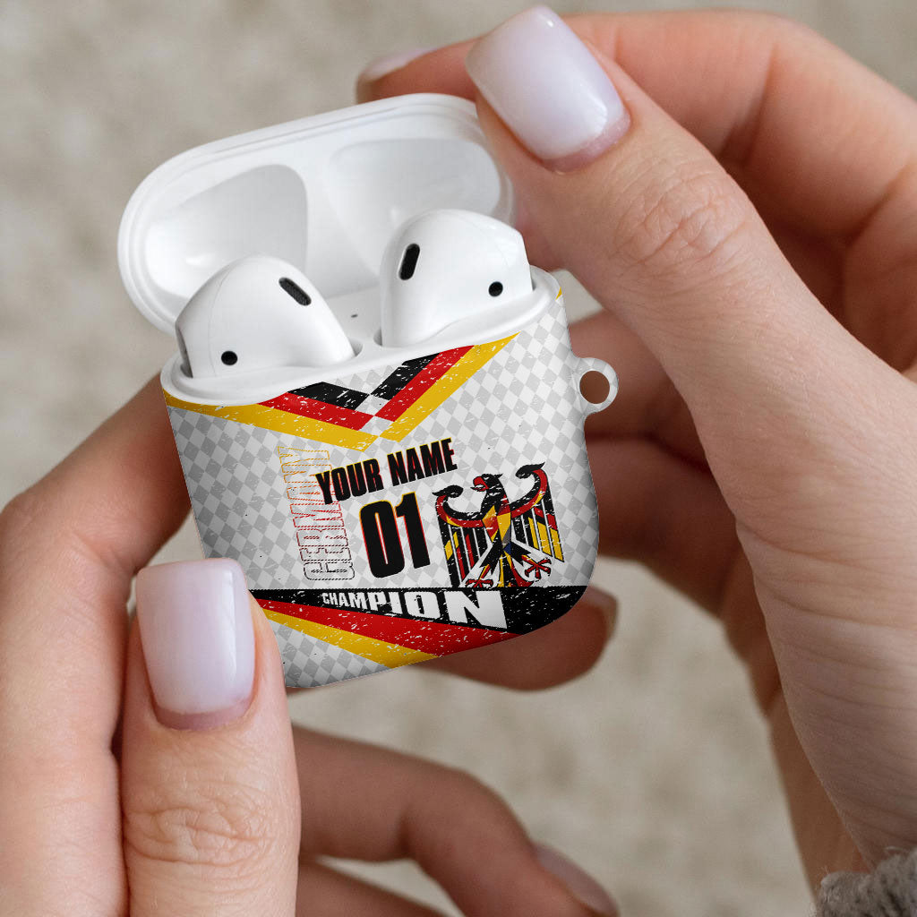 Personalized Germany Football Bear Mascot AirPods Case Germany Flag Eagle Shield Distressed Comic Art