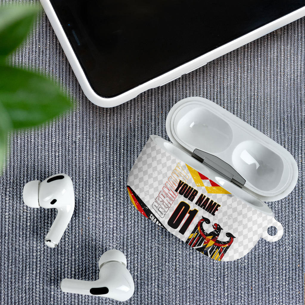 Personalized Germany Football Bear Mascot AirPods Case Germany Flag Eagle Shield Distressed Comic Art