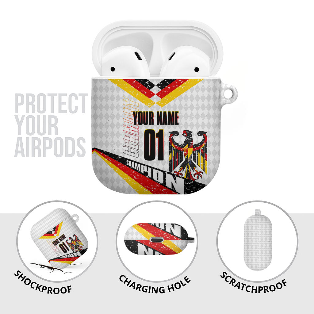 Personalized Germany Football Bear Mascot AirPods Case Germany Flag Eagle Shield Distressed Comic Art