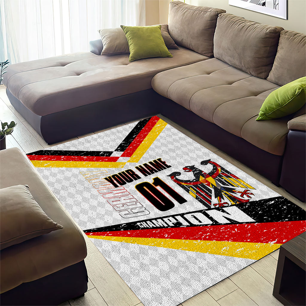 Personalized Germany Football Bear Mascot Area Rug Germany Flag Eagle Shield Distressed Comic Art