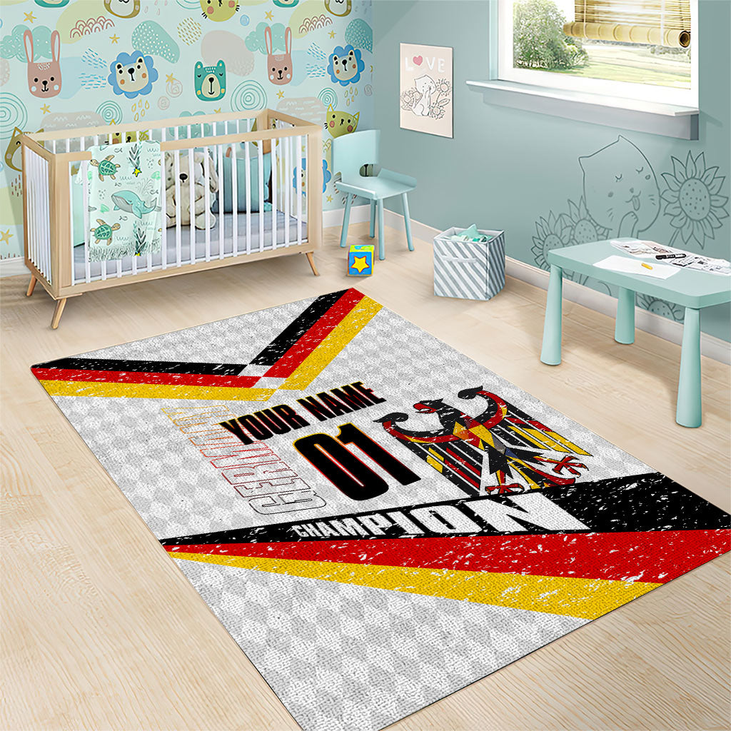 Personalized Germany Football Bear Mascot Area Rug Germany Flag Eagle Shield Distressed Comic Art