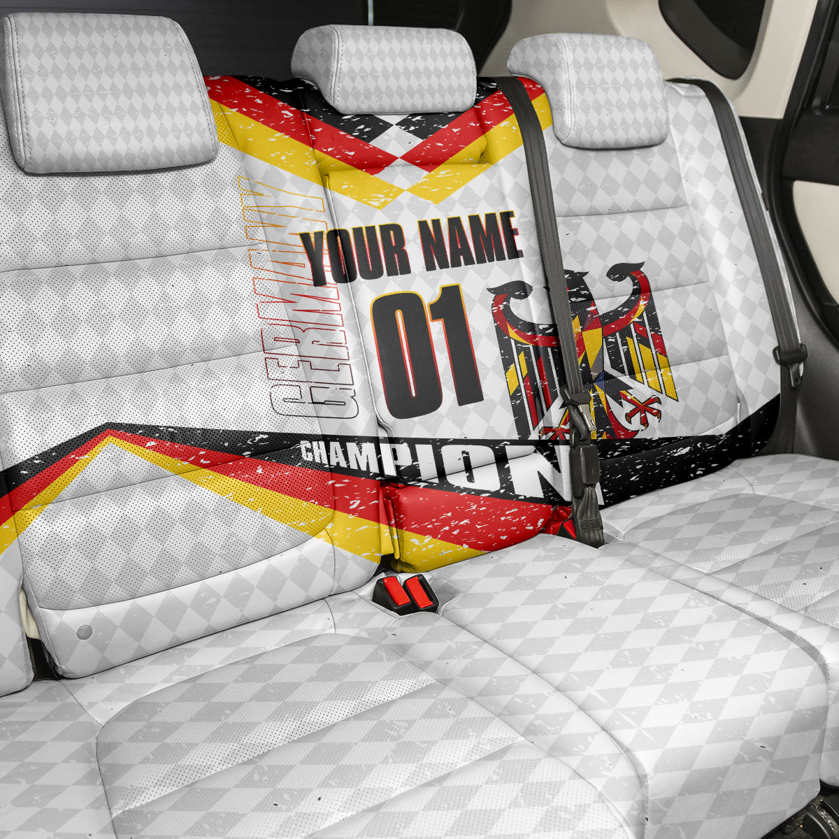 Personalized Germany Football Bear Mascot Back Car Seat Cover Germany Flag Eagle Shield Distressed Comic Art