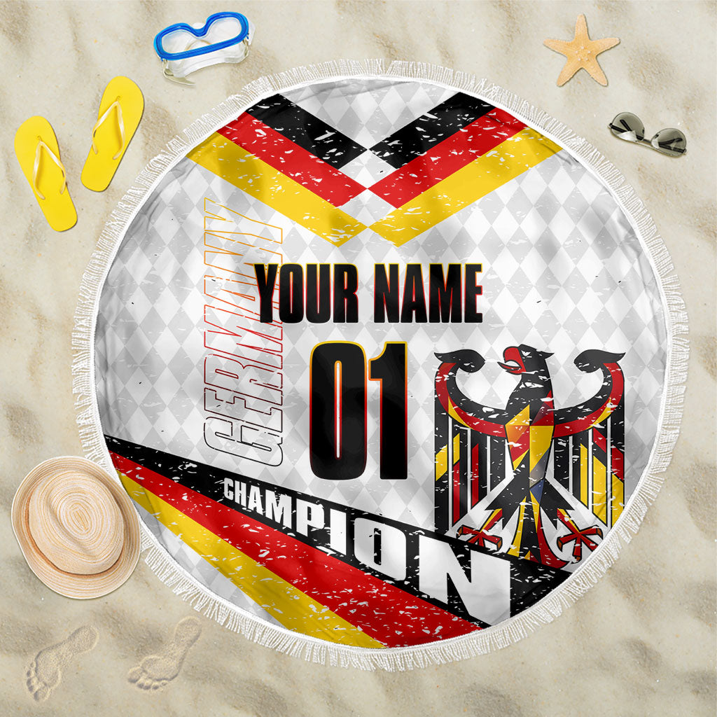 Personalized Germany Football Bear Mascot Beach Blanket Germany Flag Eagle Shield Distressed Comic Art
