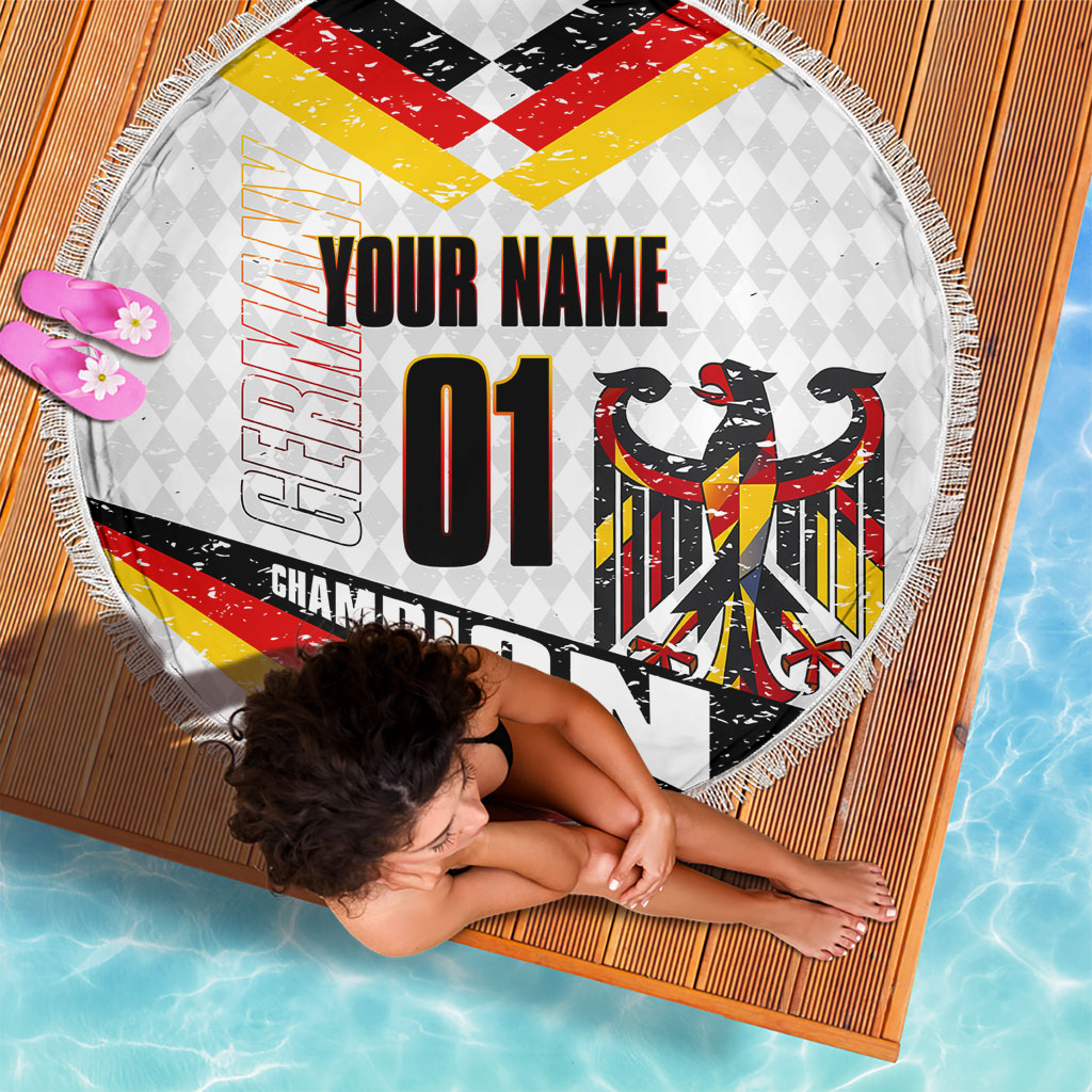 Personalized Germany Football Bear Mascot Beach Blanket Germany Flag Eagle Shield Distressed Comic Art