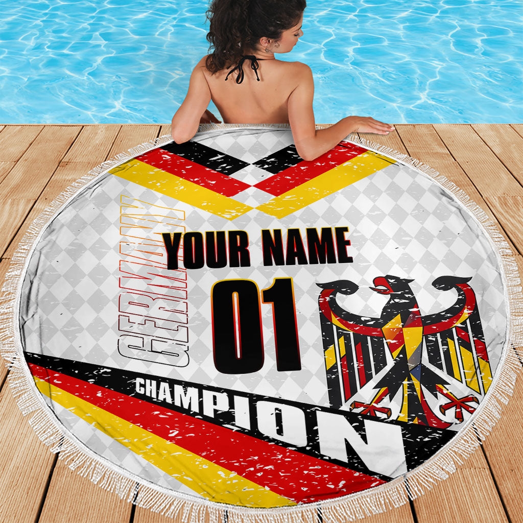 Personalized Germany Football Bear Mascot Beach Blanket Germany Flag Eagle Shield Distressed Comic Art