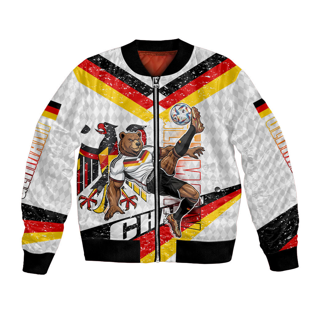 Personalized Germany Football Bear Mascot Bomber Jacket Germany Flag Eagle Shield Distressed Comic Art