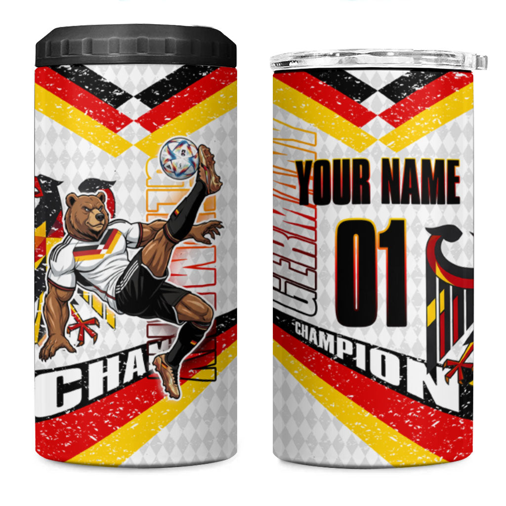 Personalized Germany Football Bear Mascot 4 in 1 Can Cooler Tumbler Germany Flag Eagle Shield Distressed Comic Art