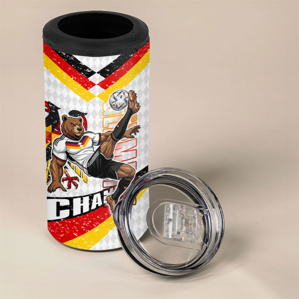 Personalized Germany Football Bear Mascot 4 in 1 Can Cooler Tumbler Germany Flag Eagle Shield Distressed Comic Art