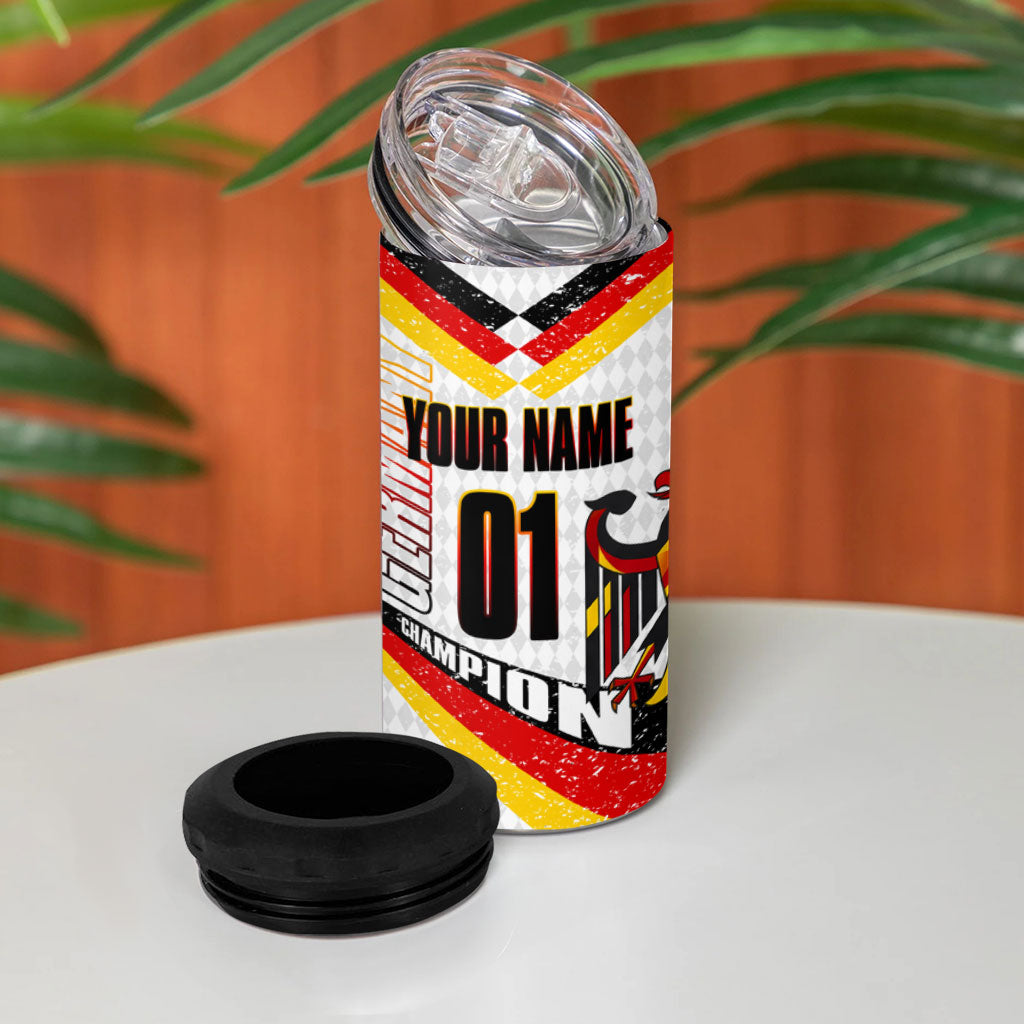 Personalized Germany Football Bear Mascot 4 in 1 Can Cooler Tumbler Germany Flag Eagle Shield Distressed Comic Art