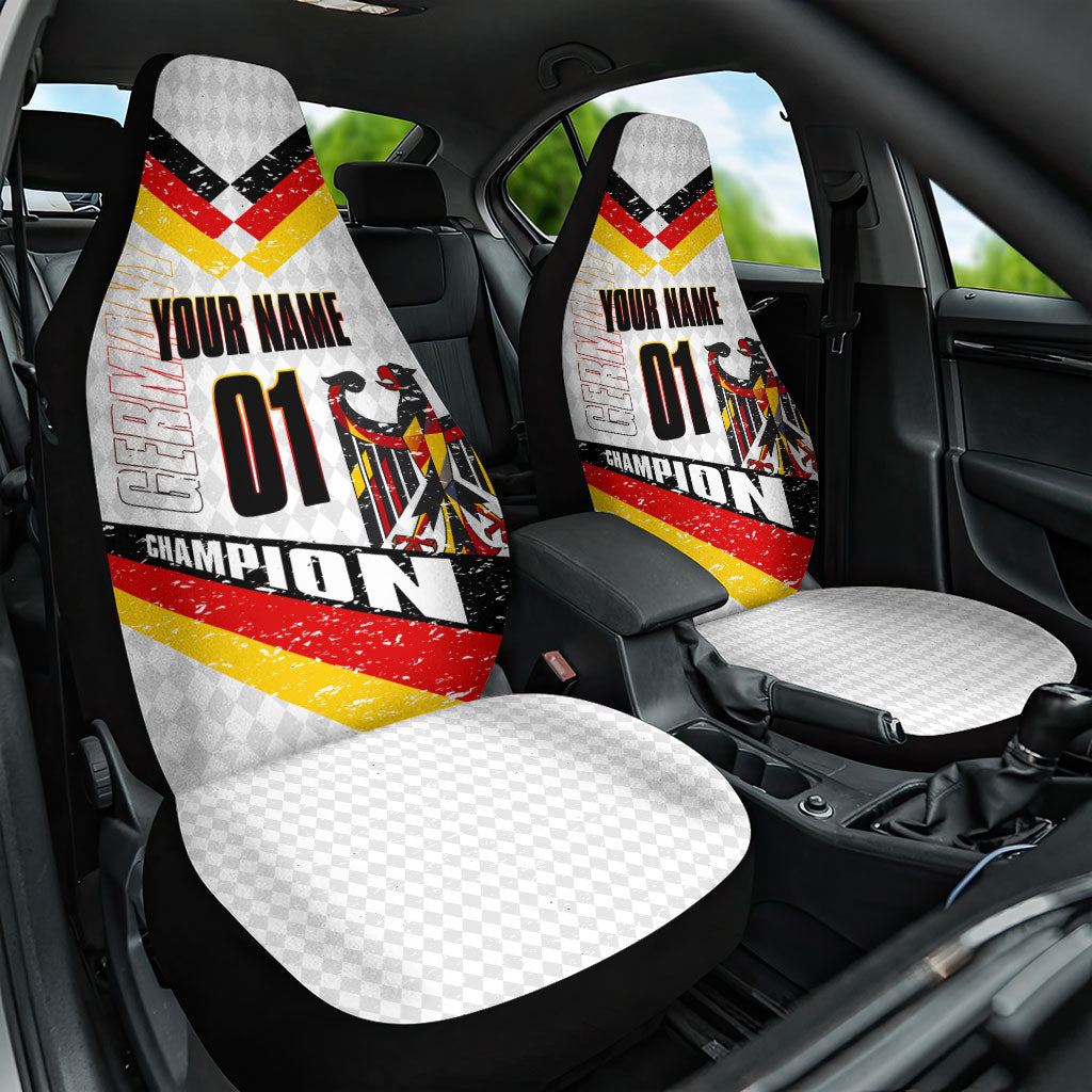 Personalized Germany Football Bear Mascot Car Seat Cover Germany Flag Eagle Shield Distressed Comic Art