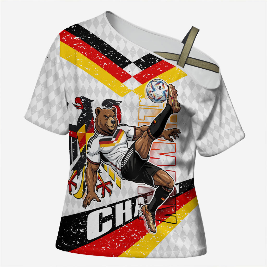 Personalized Germany Football Bear Mascot Cross Shoulder Shirt Germany Flag Eagle Shield Distressed Comic Art