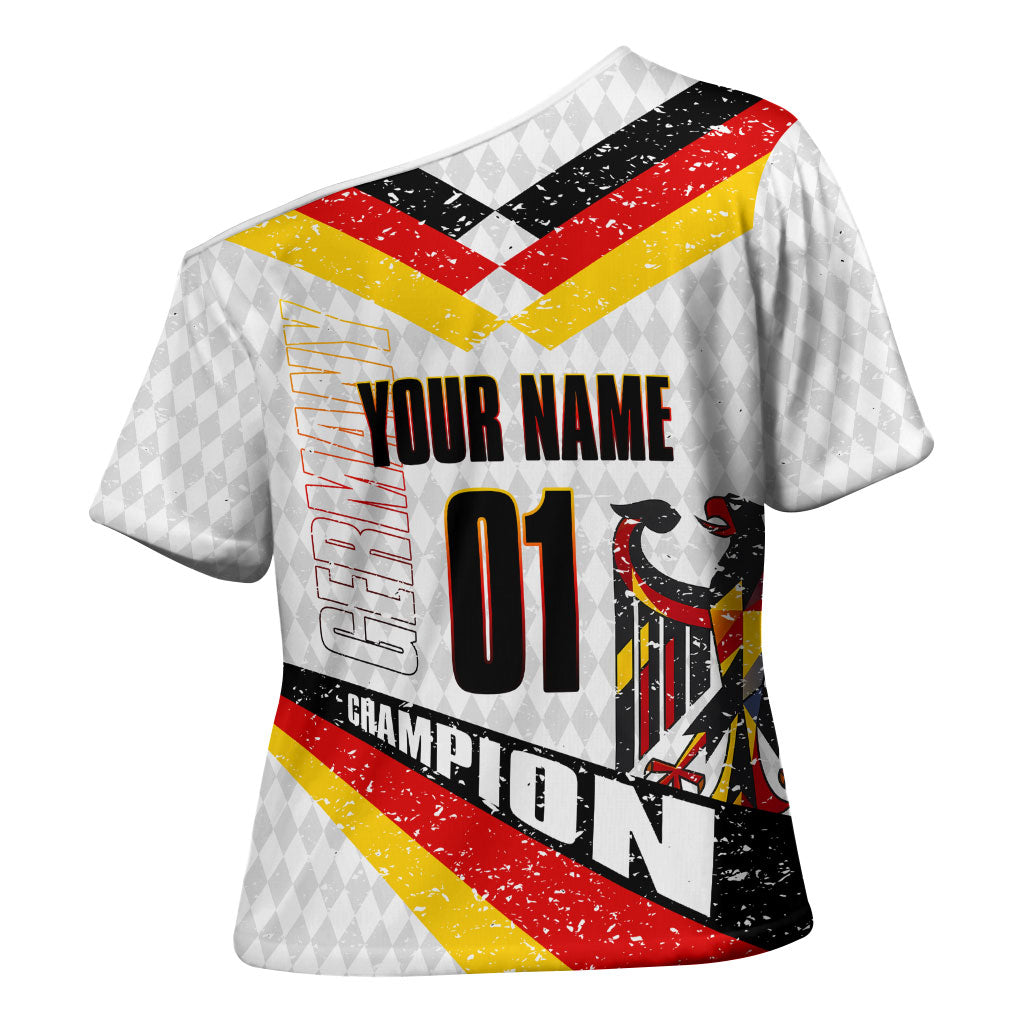 Personalized Germany Football Bear Mascot Cross Shoulder Shirt Germany Flag Eagle Shield Distressed Comic Art