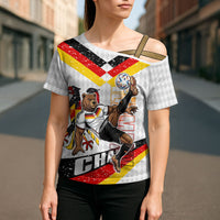 Personalized Germany Football Bear Mascot Cross Shoulder Shirt Germany Flag Eagle Shield Distressed Comic Art
