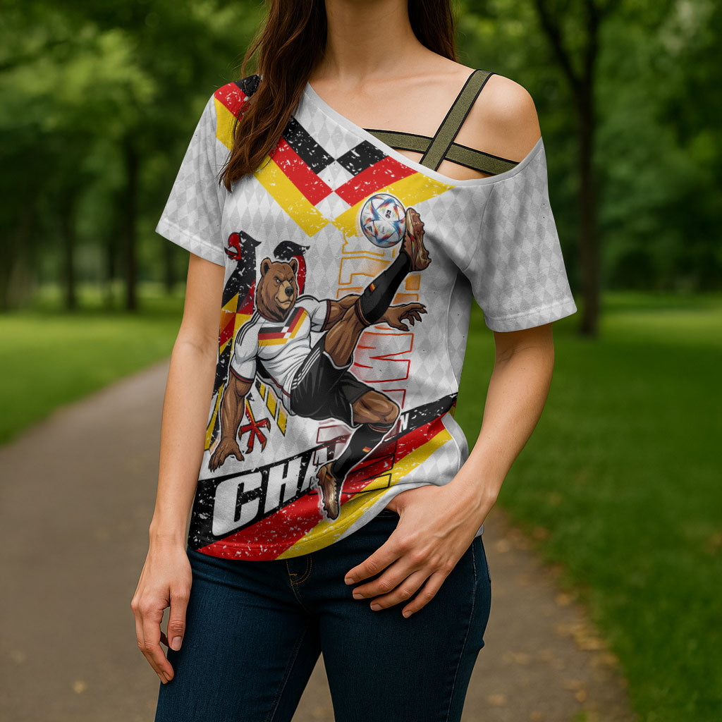 Personalized Germany Football Bear Mascot Cross Shoulder Shirt Germany Flag Eagle Shield Distressed Comic Art