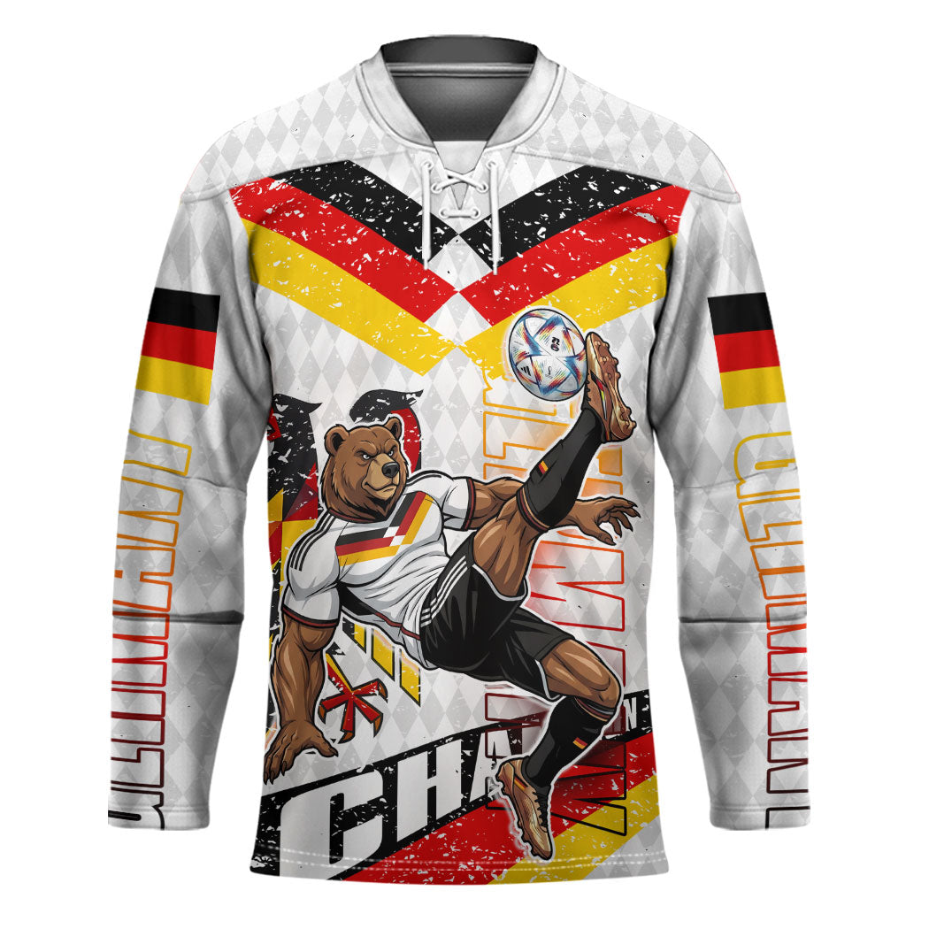 Personalized Germany Football Bear Mascot Hockey Jersey Germany Flag Eagle Shield Distressed Comic Art