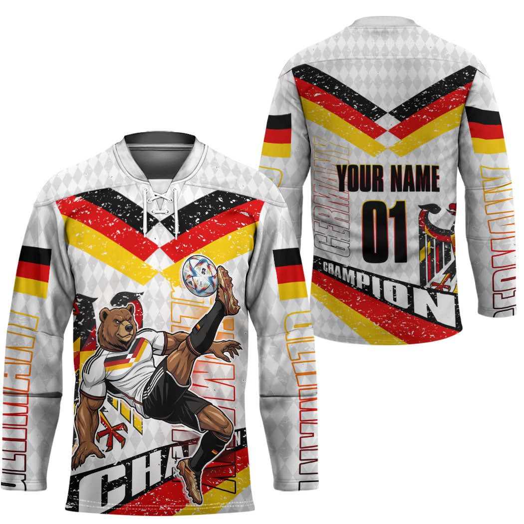 Personalized Germany Football Bear Mascot Hockey Jersey Germany Flag Eagle Shield Distressed Comic Art
