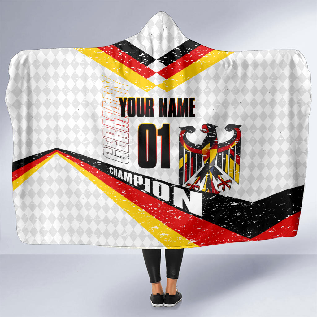 Personalized Germany Football Bear Mascot Hooded Blanket Germany Flag Eagle Shield Distressed Comic Art