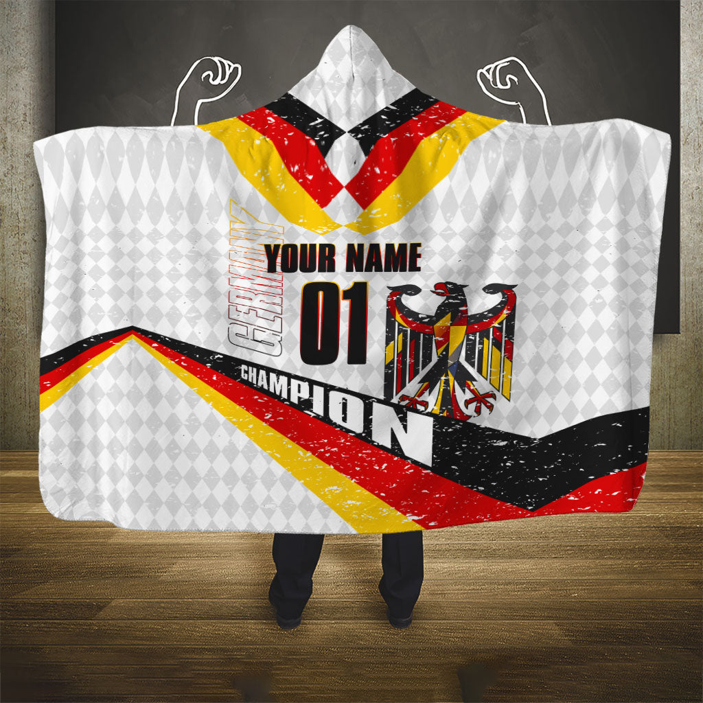 Personalized Germany Football Bear Mascot Hooded Blanket Germany Flag Eagle Shield Distressed Comic Art
