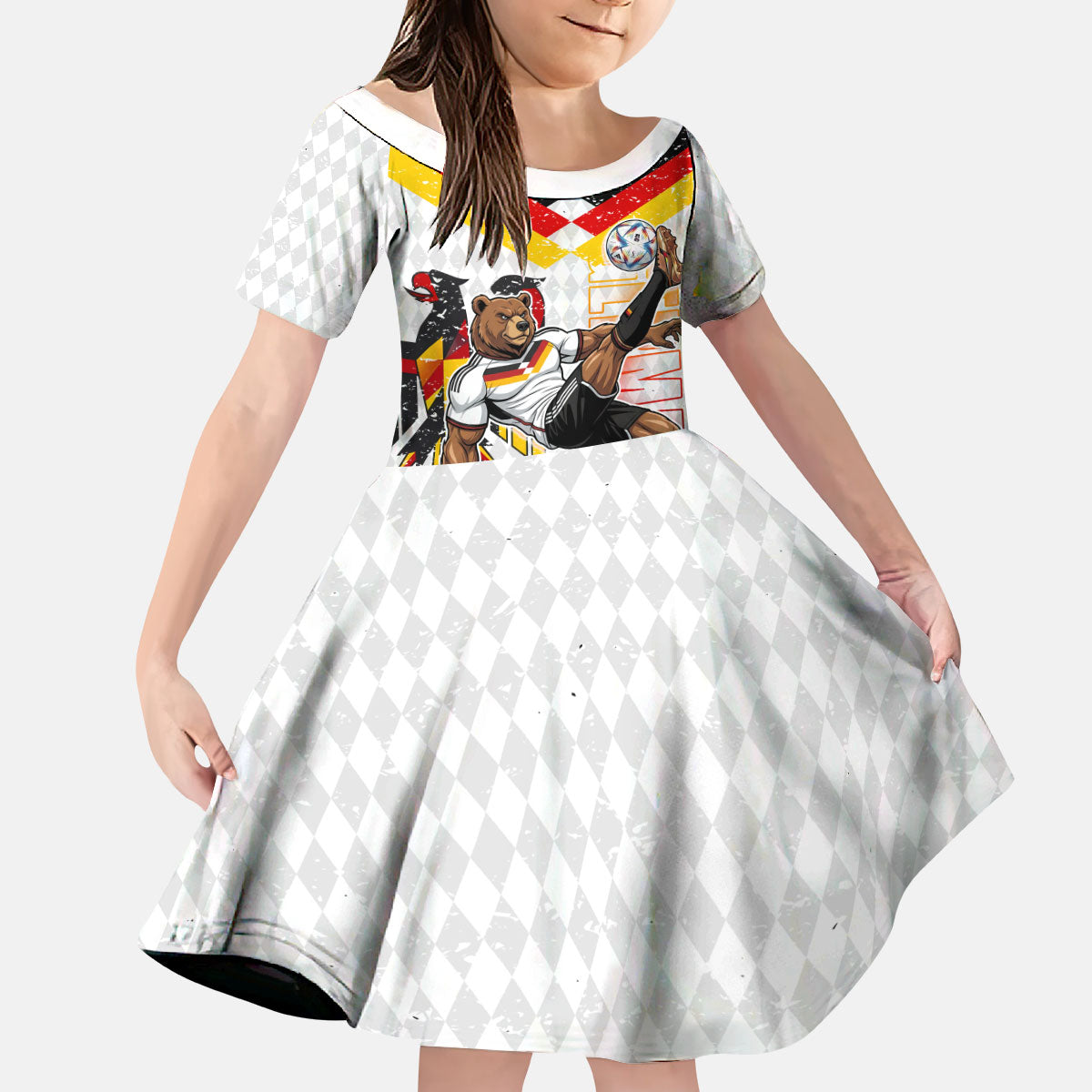 Personalized Germany Football Bear Mascot Kid Short Sleeve Dress Germany Flag Eagle Shield Distressed Comic Art