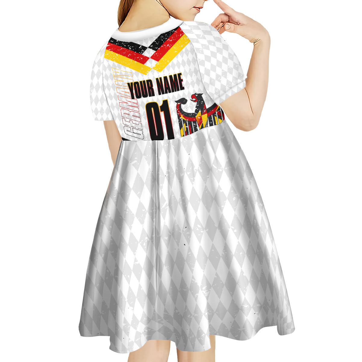 Personalized Germany Football Bear Mascot Kid Short Sleeve Dress Germany Flag Eagle Shield Distressed Comic Art