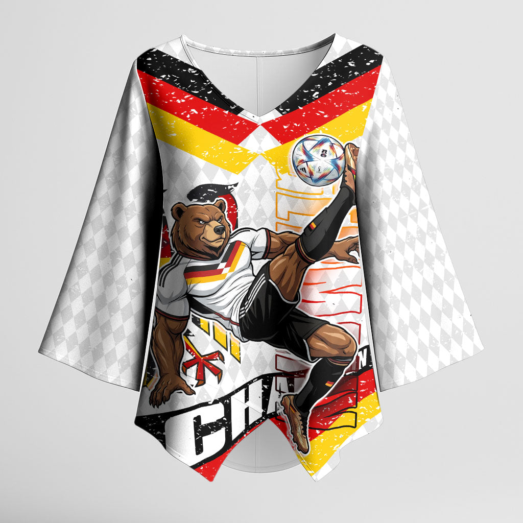 Personalized Germany Football Bear Mascot Kimono Sleeve Blouse Germany Flag Eagle Shield Distressed Comic Art