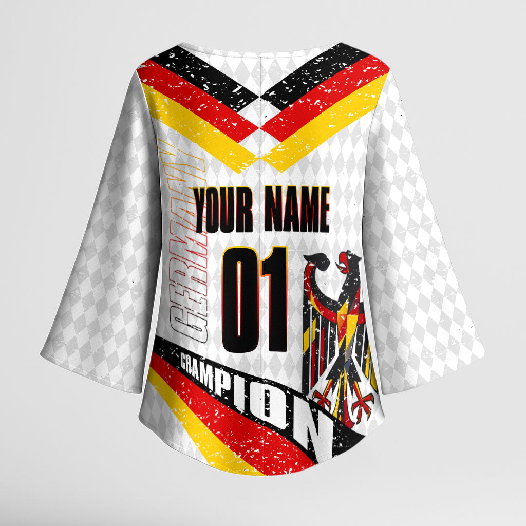 Personalized Germany Football Bear Mascot Kimono Sleeve Blouse Germany Flag Eagle Shield Distressed Comic Art