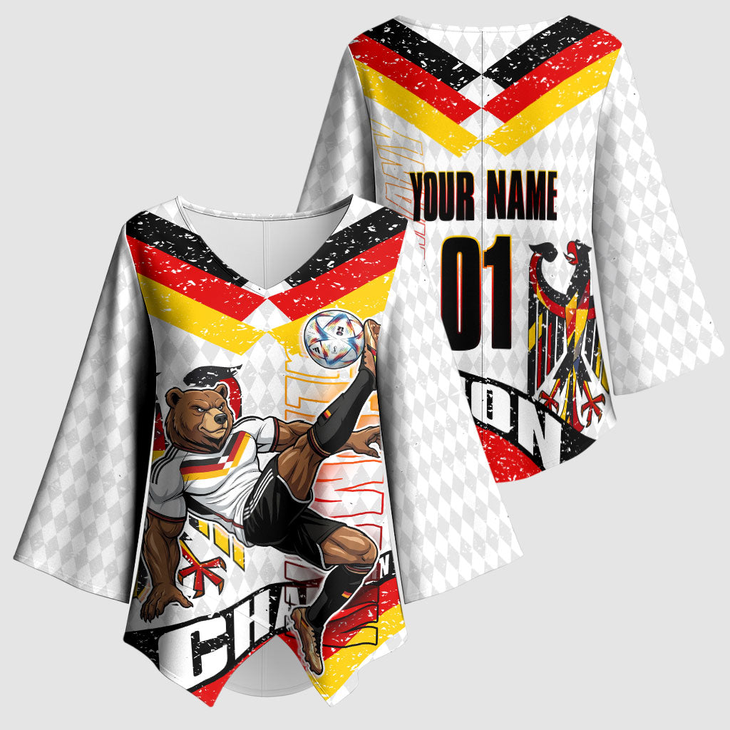 Personalized Germany Football Bear Mascot Kimono Sleeve Blouse Germany Flag Eagle Shield Distressed Comic Art