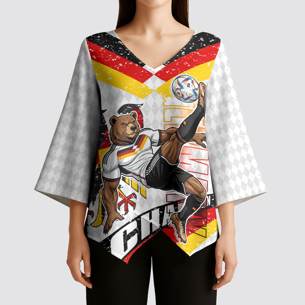 Personalized Germany Football Bear Mascot Kimono Sleeve Blouse Germany Flag Eagle Shield Distressed Comic Art