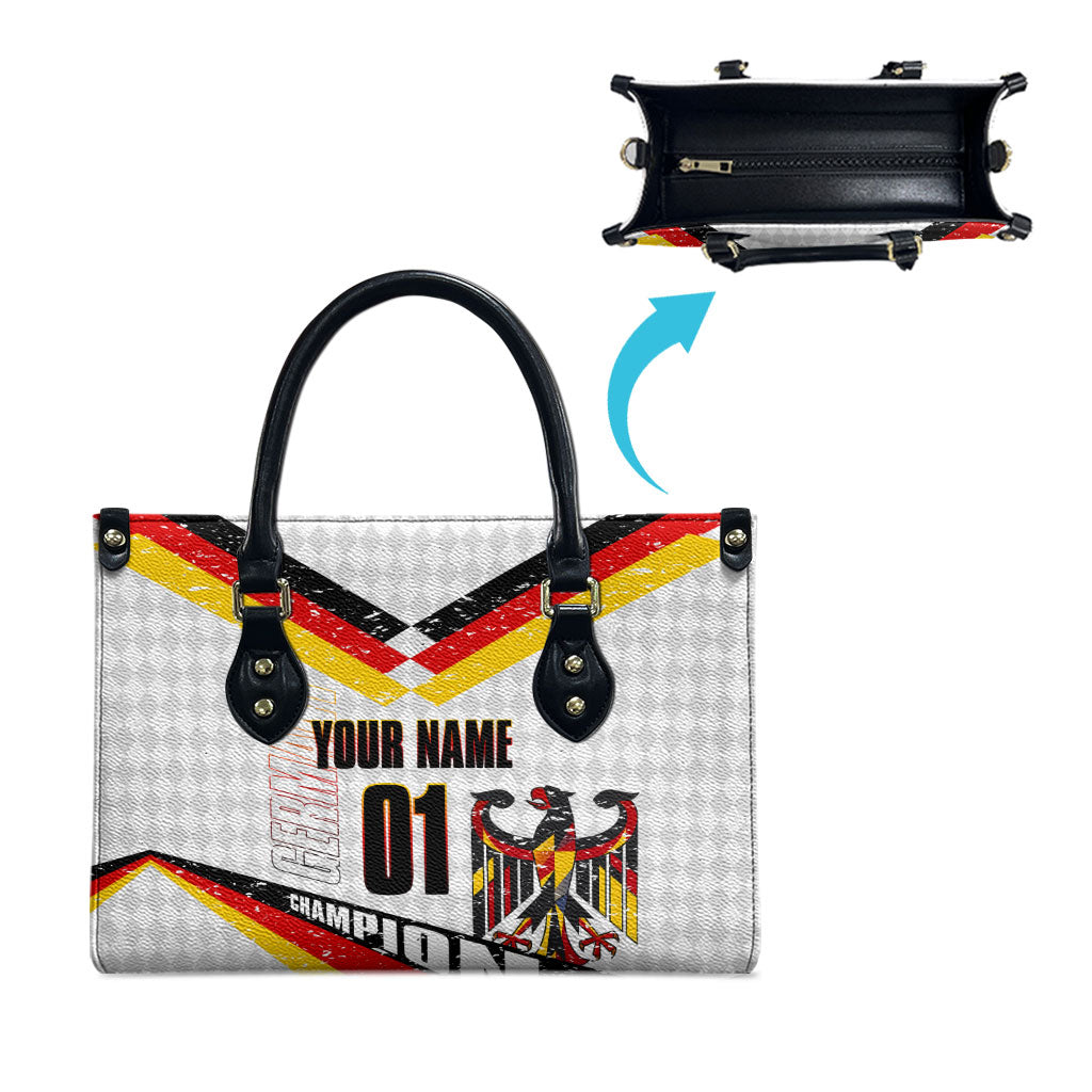 Personalized Germany Football Bear Mascot Leather Bag Germany Flag Eagle Shield Distressed Comic Art